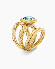 DY Mercer® Color Three Row Stone Ring in 18K Yellow Gold with Sky Blue Topaz and Diamonds, 12mm