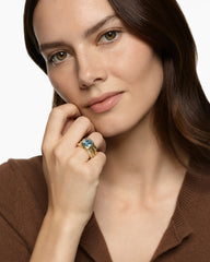 DY Mercer® Color Three Row Stone Ring in 18K Yellow Gold with Sky Blue Topaz and Diamonds, 12mm