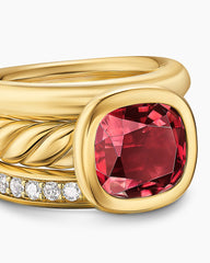 DY Mercer® Color Three Row Stone Ring in 18K Yellow Gold with Rhodolite Garnet and Diamonds, 12mm