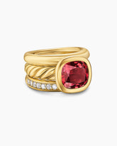 DY Mercer® Color Three Row Stone Ring in 18K Yellow Gold with Rhodolite Garnet and Diamonds, 12mm
