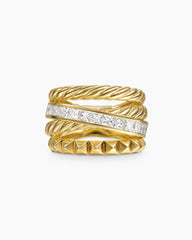 Crossover Trio Four Row Ring in 18K Yellow Gold with Diamonds, 15mm