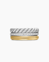 DY Mercer® Three Row Ring in Sterling Silver with 18K Yellow Gold and Diamonds, 8.9mm