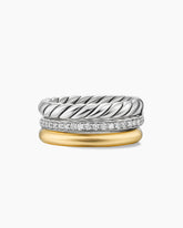 DY Mercer® Three Row Ring in Sterling Silver with 18K Yellow Gold and Diamonds, 8.9mm
