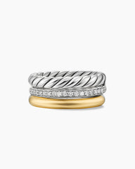 DY Mercer® Three Row Ring in Sterling Silver with 18K Yellow Gold and Diamonds, 8.9mm
