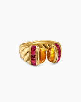 Sculpted Cable Open Cocktail Ring in 18K Yellow Gold with Madeira Citrine and Rubellites, 12.4mm