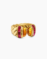 Sculpted Cable Open Cocktail Ring in 18K Yellow Gold with Madeira Citrine and Rubellites, 12.4mm