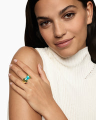 Sculpted Cable Open Cocktail Ring in 18K Yellow Gold with Turquoise and Tsavorites, 12.4mm