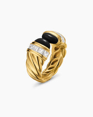 Sculpted Cable Open Cocktail Ring in 18K Yellow Gold with Black Onyx and Diamonds, 12.4mm