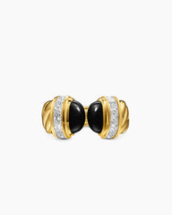 Sculpted Cable Open Cocktail Ring in 18K Yellow Gold with Black Onyx and Diamonds, 12.4mm