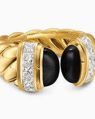 Sculpted Cable Open Cocktail Ring in 18K Yellow Gold with Black Onyx and Diamonds, 12.4mm