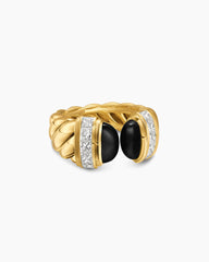 Sculpted Cable Open Cocktail Ring in 18K Yellow Gold with Black Onyx and Diamonds, 12.4mm