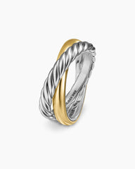 Crossover Two Row Rotating Ring in Sterling Silver with 14K Yellow Gold, 7mm