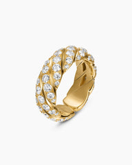 Sculpted Cable Flex Band Ring in 18K Yellow Gold with Diamonds, 7.5mm