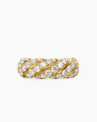 Sculpted Cable Flex Band Ring in 18K Yellow Gold with Diamonds, 7.5mm