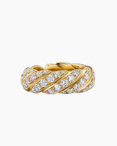 Sculpted Cable Flex Band Ring in 18K Yellow Gold with Diamonds, 7.5mm