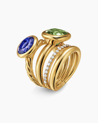 DY Mercer® Color Two Stone Cocktail Ring in 18K Yellow Gold with Green Tourmaline, Tanzanite and Diamonds, 17.7mm