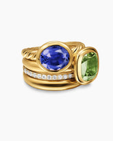 DY Mercer® Color Two Stone Cocktail Ring in 18K Yellow Gold with Green Tourmaline, Tanzanite and Diamonds, 17.7mm