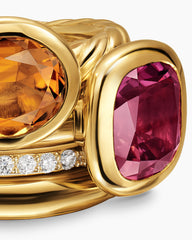 DY Mercer® Color Two Stone Cocktail Ring in 18K Yellow Gold with Madeira Citrine, Pink Tourmaline and Diamonds, 17.7mm