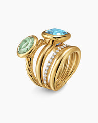 DY Mercer® Color Two Stone Cocktail Ring in 18K Yellow Gold with Prasiolite, Sky Blue Topaz and Diamonds, 17.7mm