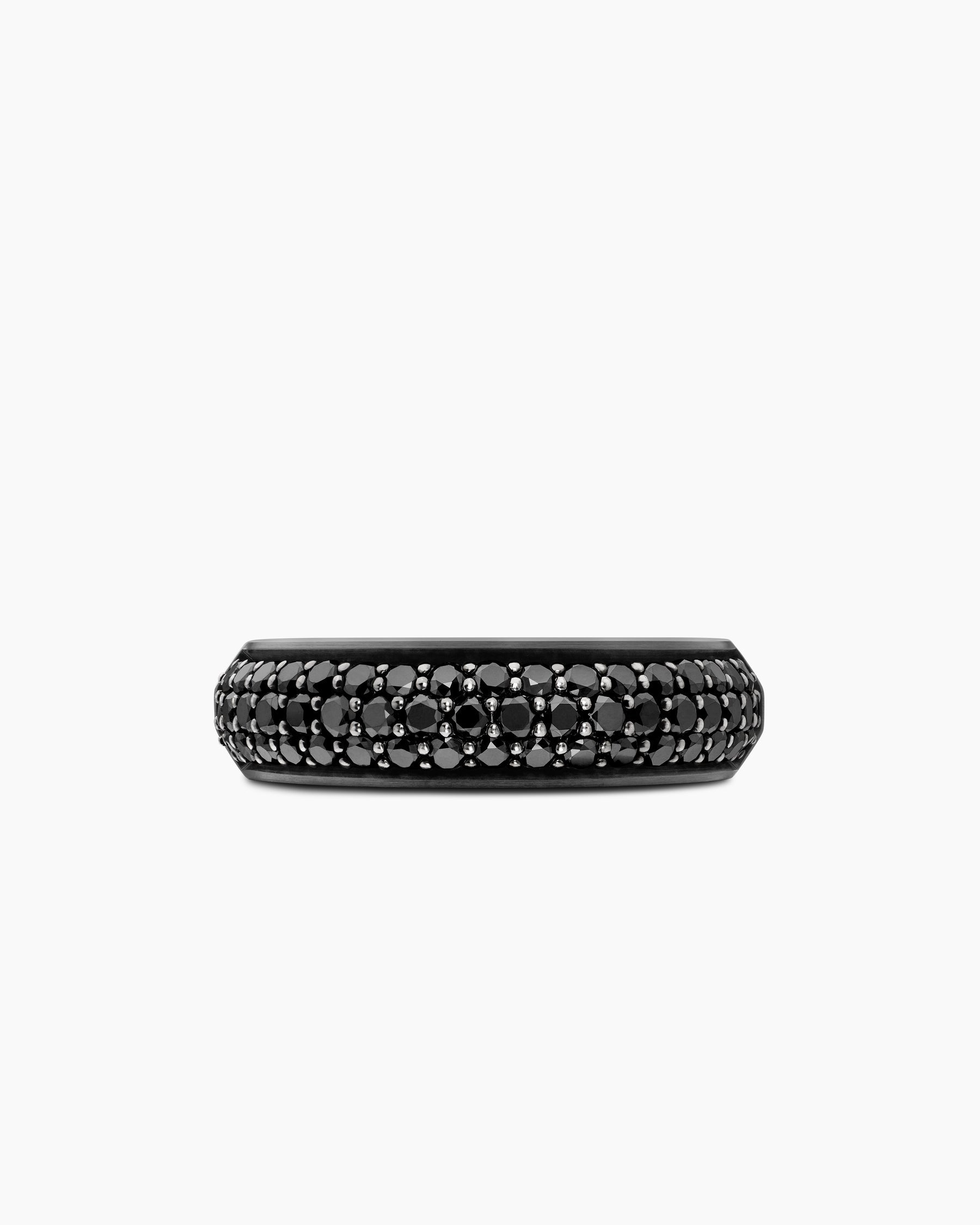 Beveled Band Ring in Black Titanium with Half Pavé Black Diamonds, 6mm