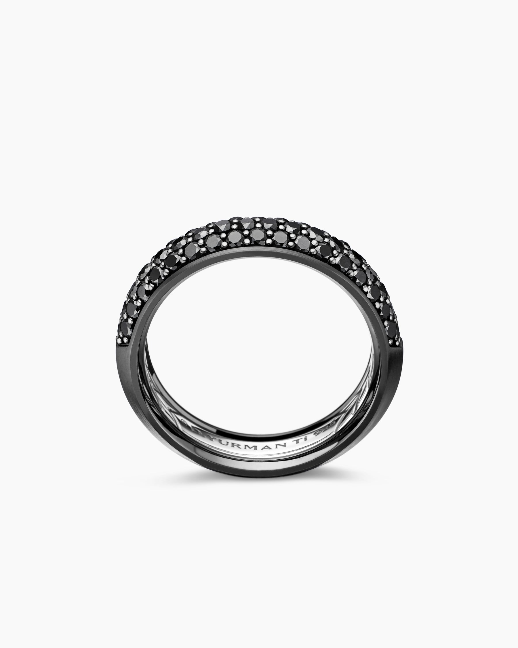Beveled Band Ring in Black Titanium with Half Pavé Black Diamonds, 6mm