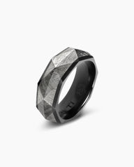 Torqued Faceted Band Ring in Black Titanium with Meteorite, 8.5mm