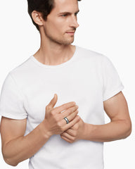 Torqued Faceted Band Ring in Black Titanium with Meteorite, 8.5mm