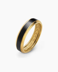 Beveled Band Ring in 18K Yellow Gold with Black Titanium, 6mm