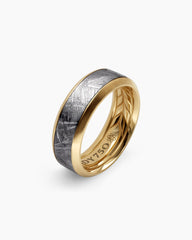 Beveled Band Ring in 18K Yellow Gold with Meteorite, 8.5mm