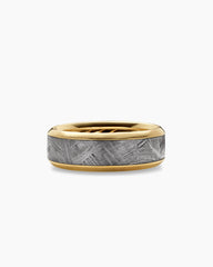 Beveled Band Ring in 18K Yellow Gold with Meteorite, 8.5mm