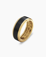 Beveled Band Ring in 18K Yellow Gold with Black Titanium, 8.5mm