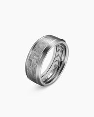 Beveled Band Ring in Grey Titanium with Meteorite, 8.5mm