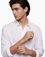 Beveled Band Ring in Grey Titanium with Meteorite, 8.5mm