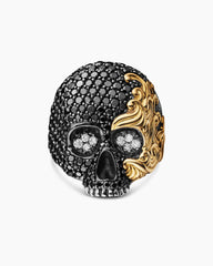 Waves Skull Ring in Sterling Silver with 18K Yellow Gold and Diamonds, 26mm