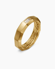 Faceted Band Ring in 18K Yellow Gold with Center Diamond, 6mm