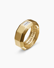 Faceted Band Ring in 18K Yellow Gold with Center Diamond, 8mm