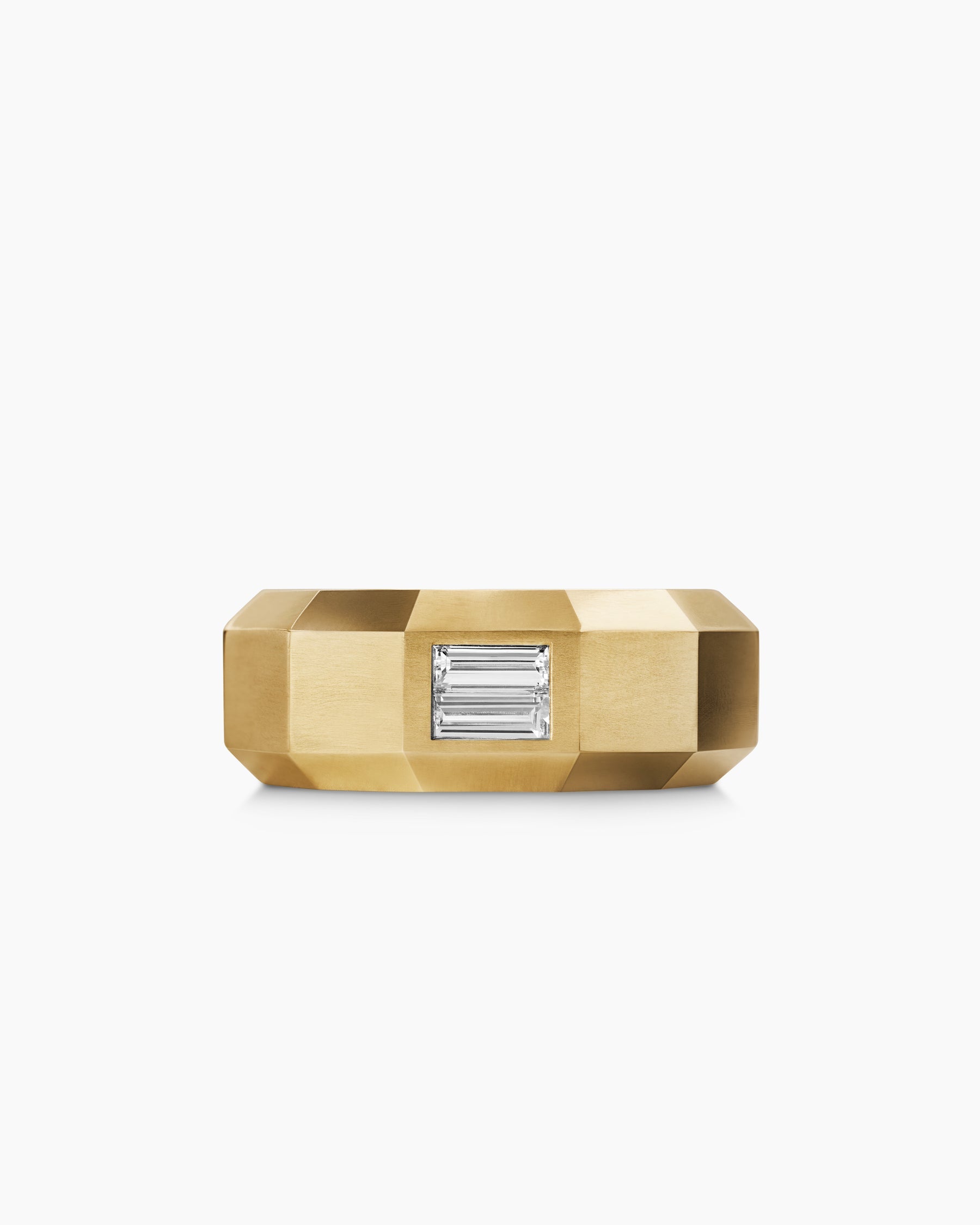 Faceted Band Ring in 18K Yellow Gold with Center Diamond, 8mm