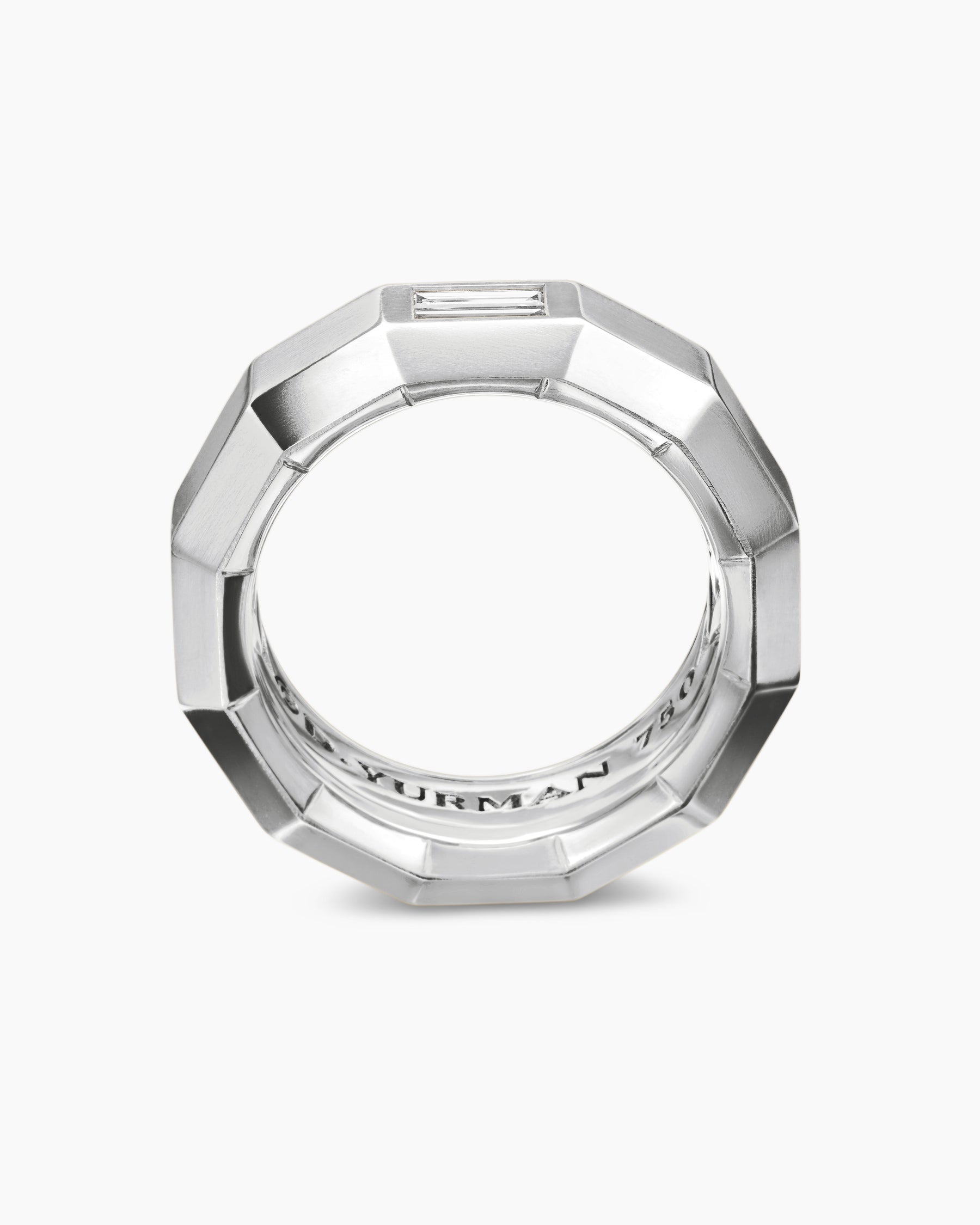 Faceted Band Ring in 18K White Gold with Center Diamond, 8mm