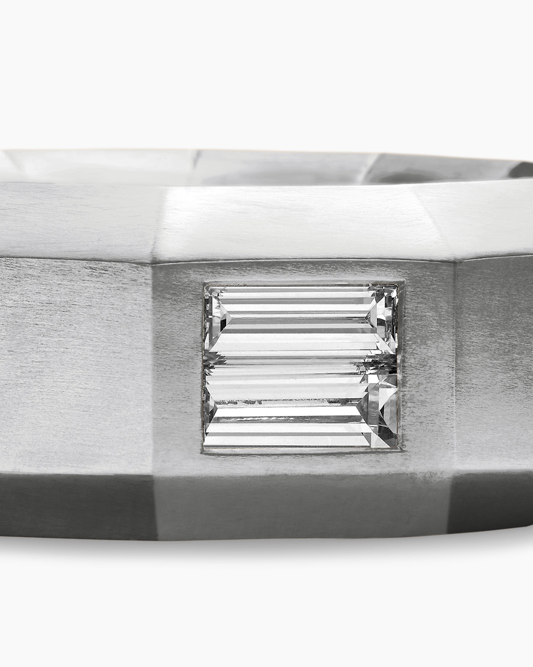 Faceted Band Ring in 18K White Gold with Center Diamond, 8mm