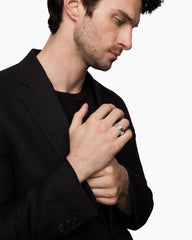 Faceted Band Ring in 18K White Gold with Center Diamond, 8mm