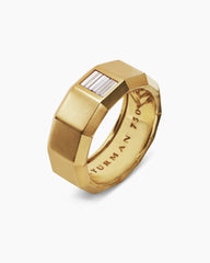 Faceted Band Ring in 18K Yellow Gold with Center Diamond, 10mm