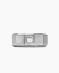 Faceted Band Ring in 18K White Gold with Center Diamond, 10mm
