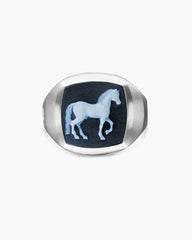 Petrvs® Horse Signet Ring in Sterling Silver with Banded Agate, 18.3mm