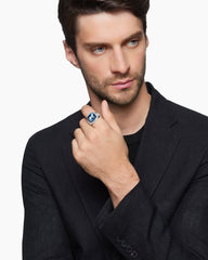 Petrvs® Horse Signet Ring in Sterling Silver with Banded Agate, 18.3mm