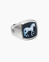Petrvs® Horse Signet Ring in Sterling Silver with Banded Agate, 18.3mm