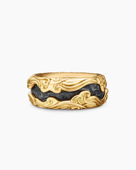 Waves Forged Carbon Band Ring in 18K Yellow Gold, 13mm