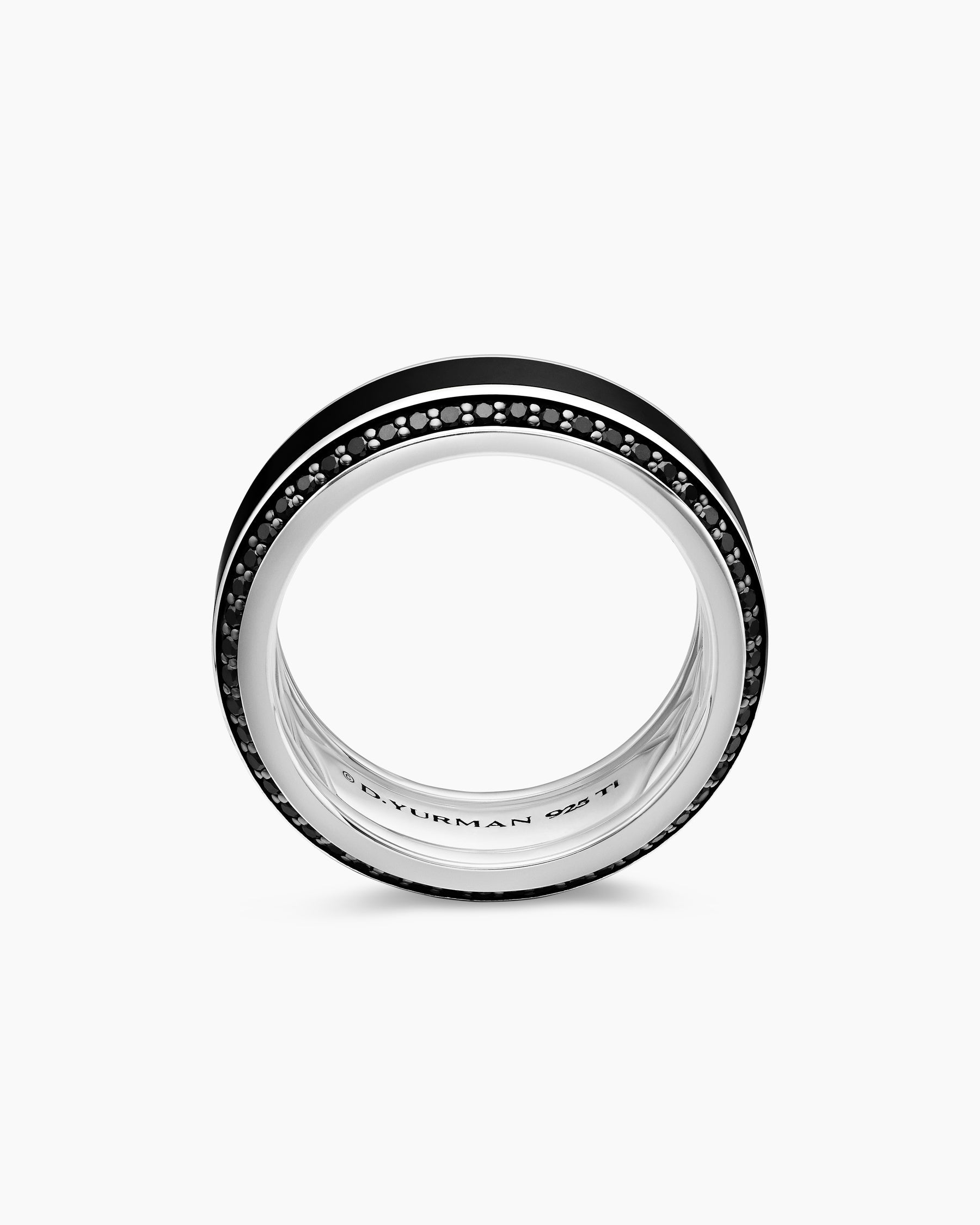 Beveled Band Ring in 18K White Gold with Black Diamonds, 8mm