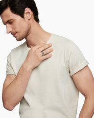 Beveled Band Ring in 18K White Gold with Black Diamonds, 8mm