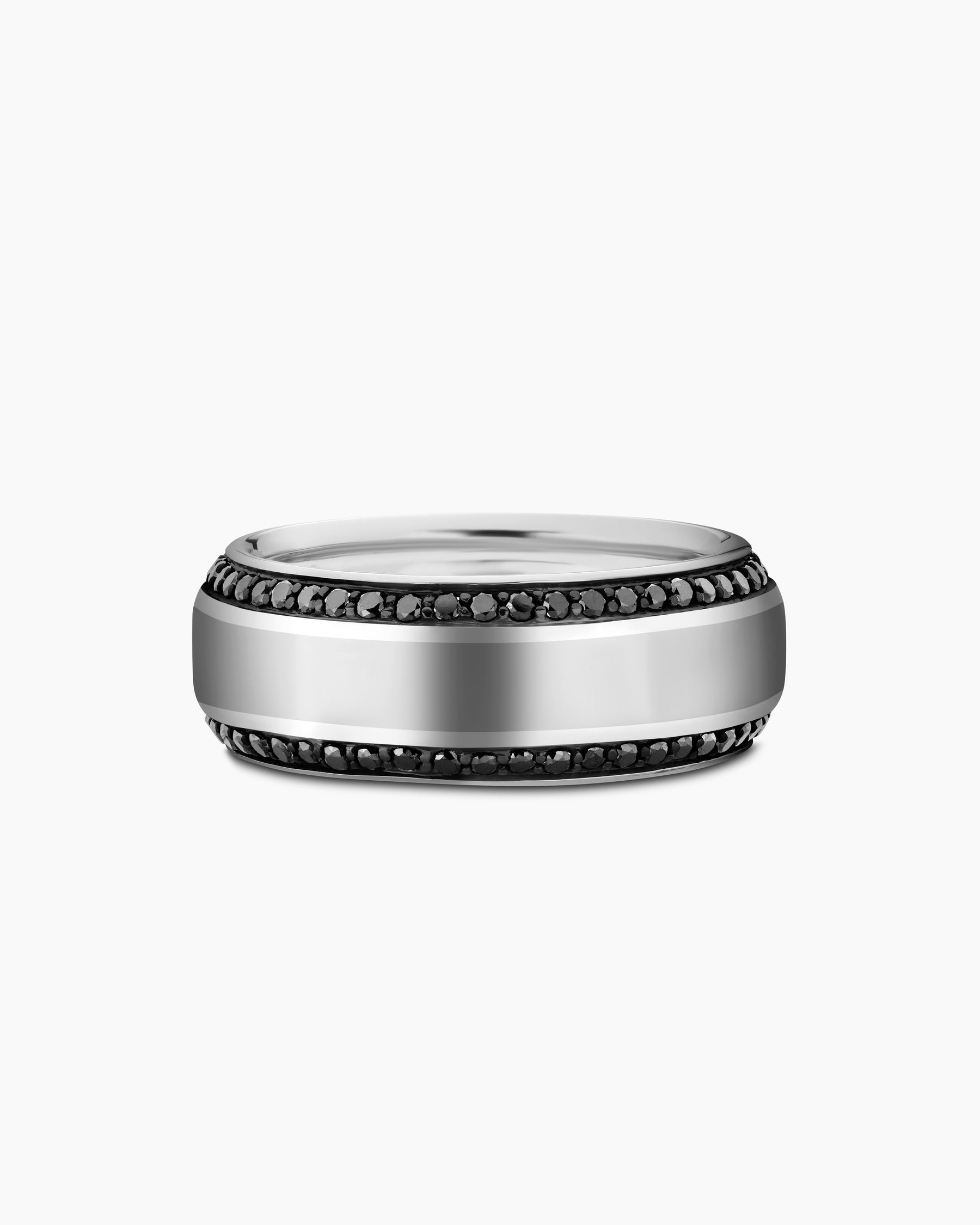 Beveled Band Ring in 18K White Gold with Black Diamonds, 8mm