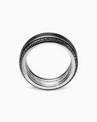 Beveled Band Ring in Black Titanium with Black Diamonds, 8mm
